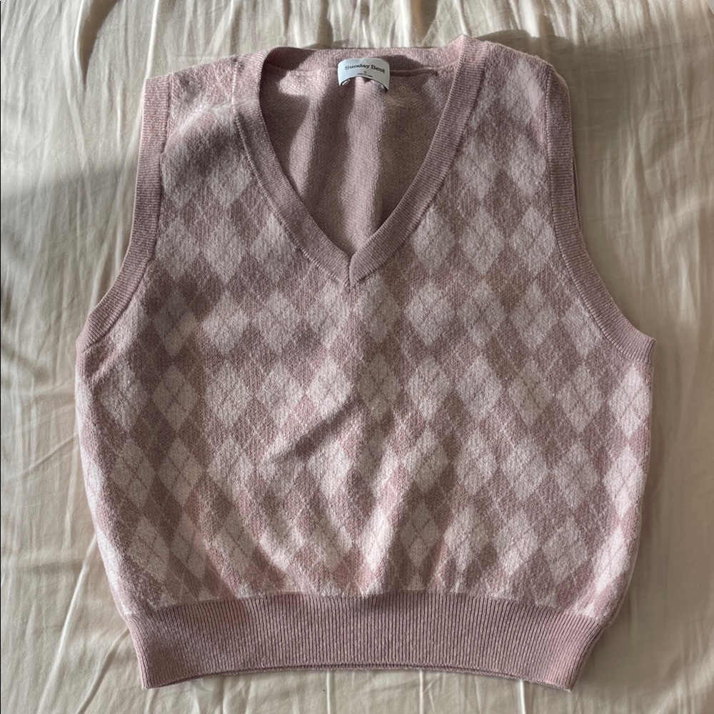 Sunday Best Blush Argyle V-Neck Sweater Vest